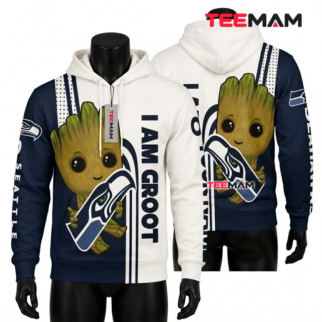 Custom Name Seattle Seahawks 3D Hoodie Grinch Christmas Flag
