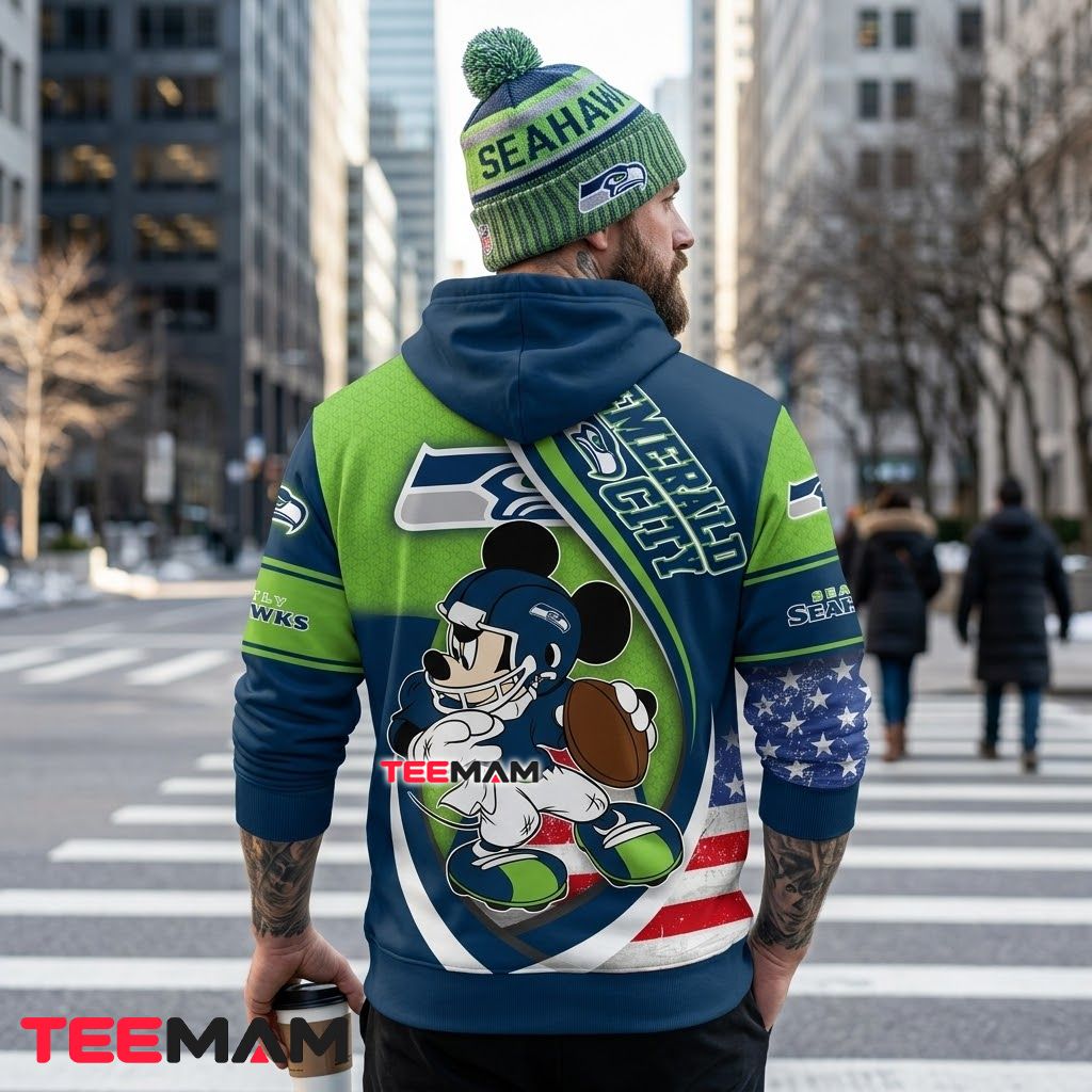 Custom Name Seattle Seahawks 3D Hoodie Mickey Mouse Football Version 3 Custom Name Seattle Seahawks 3D Hoodie Mickey Mouse Football Version 3