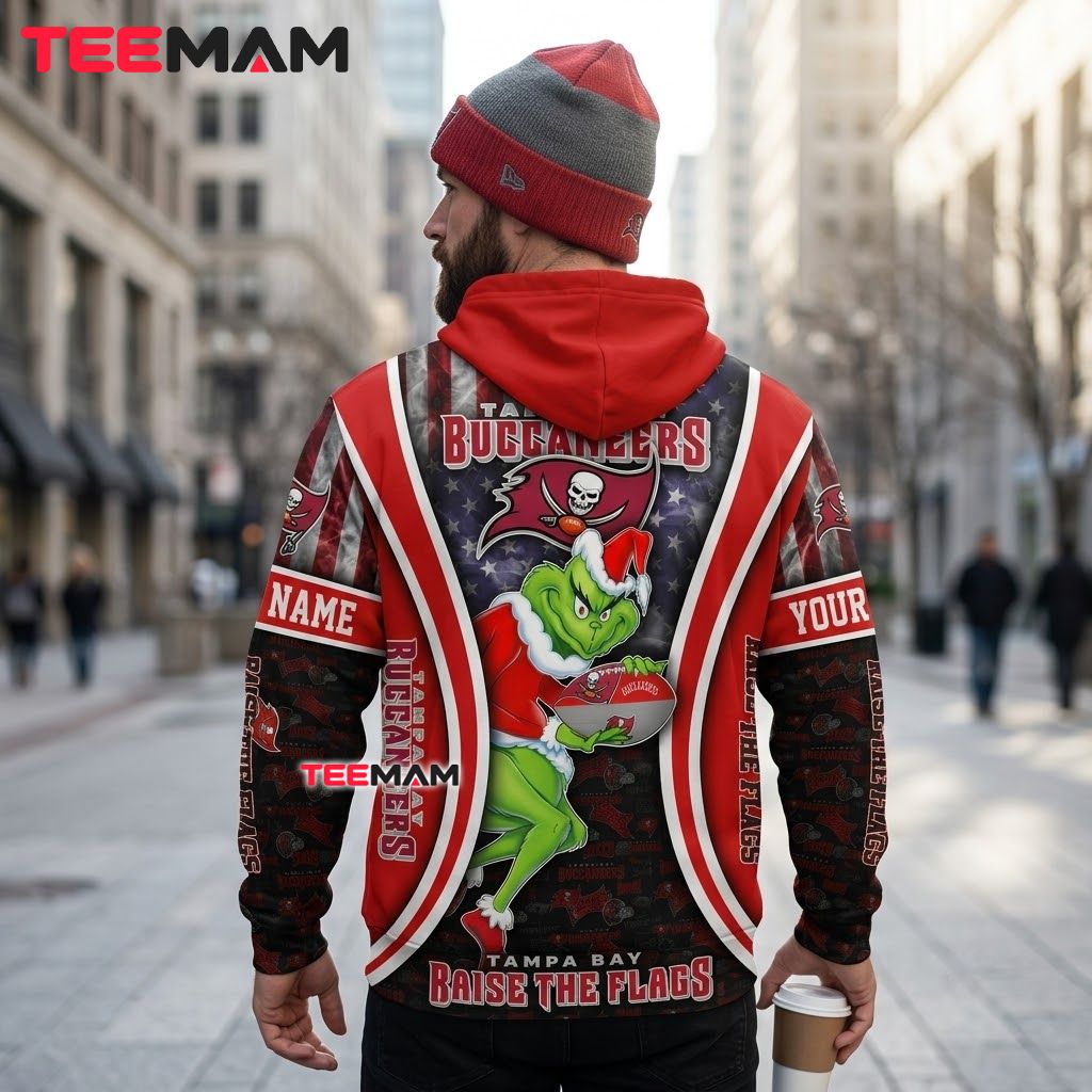 Custom Name Tampa Bay Buccaneers 3D Hoodie Grinch American Flag Version 3 Custom Name Tampa Bay Buccaneers 3D Hoodie Grinch American Flag Version 3