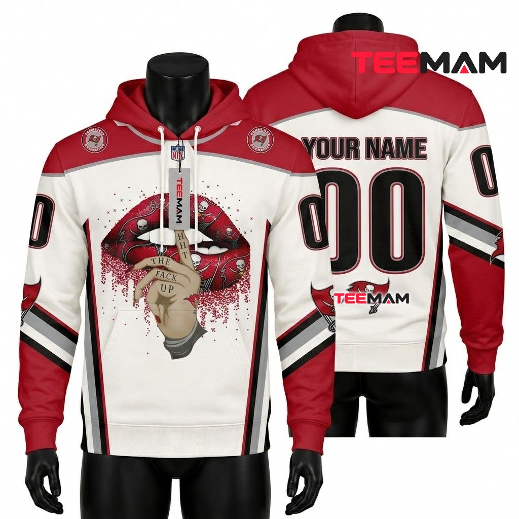 Custom Name Tampa Bay Buccaneers 3D Hoodie Lips Jersey Pattern Front