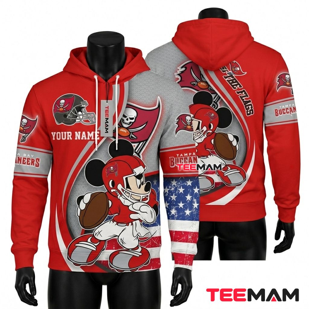 Custom Name Tampa Bay Buccaneers 3D Hoodie Mickey Mouse Football Player Front