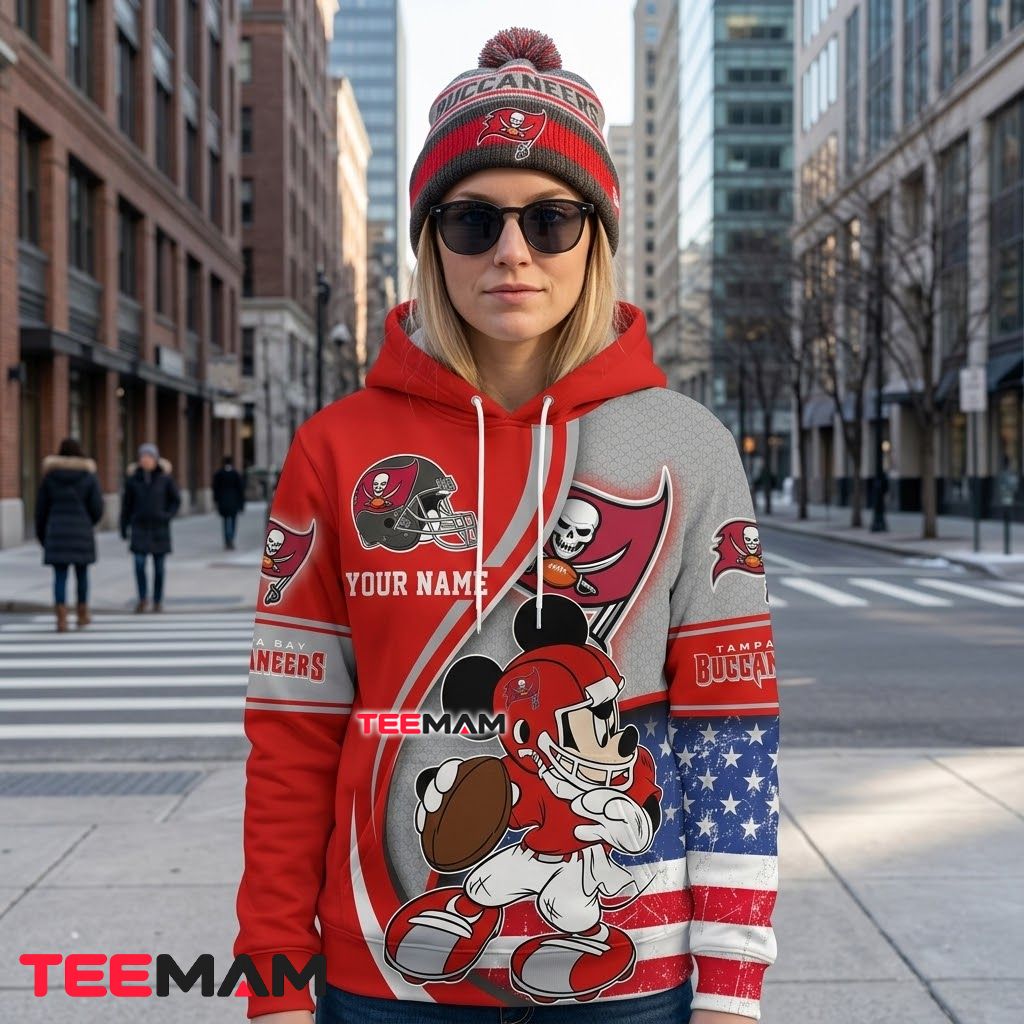 Custom Name Tampa Bay Buccaneers 3D Hoodie Mickey Mouse Football Player Back Custom Name Tampa Bay Buccaneers 3D Hoodie Mickey Mouse Football Player Back