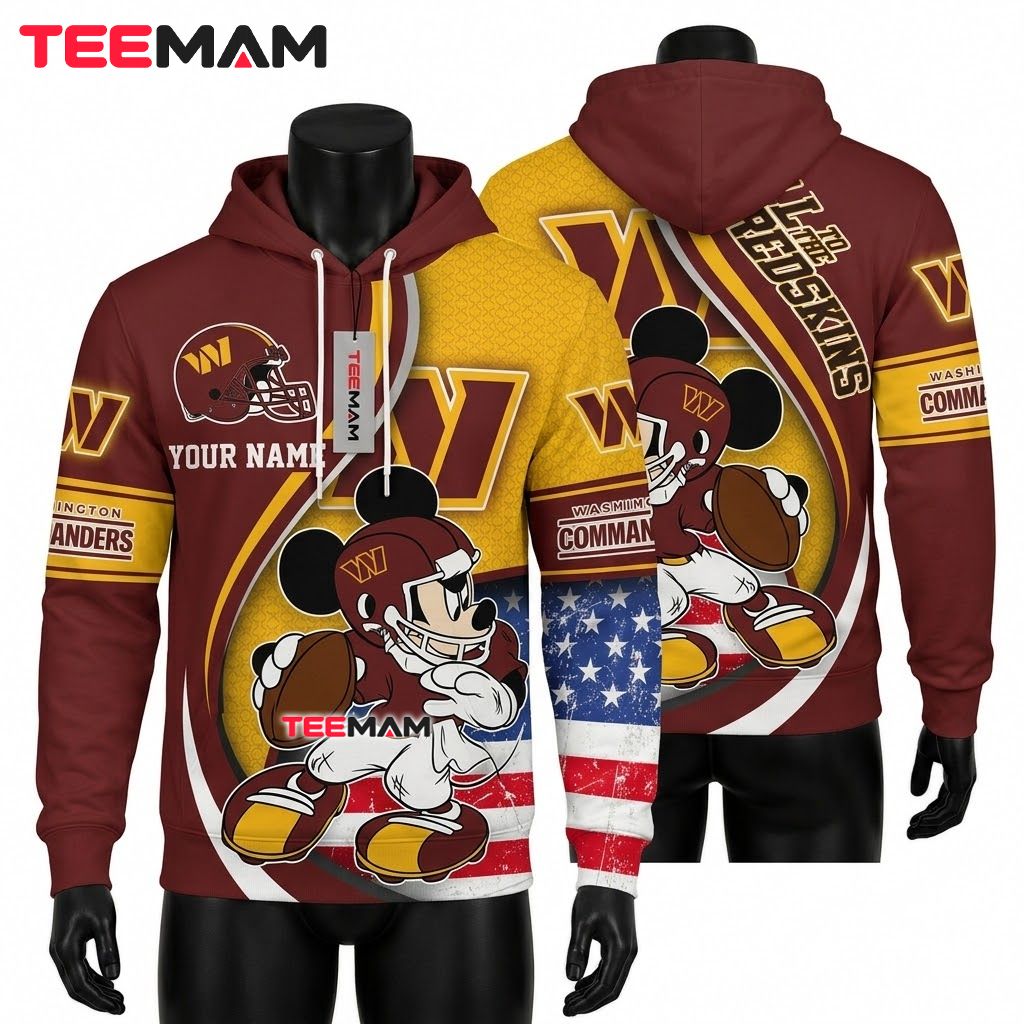 Custom Name Washington Commanders 3D Hoodie Mickey Front