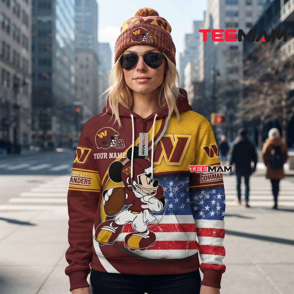 Custom Name Washington Commanders 3D Hoodie Mickey Back Custom Name Washington Commanders 3D Hoodie Mickey Back