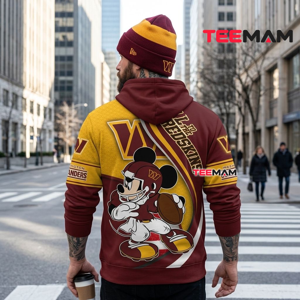 Custom Name Washington Commanders 3D Hoodie Mickey Version 3 Custom Name Washington Commanders 3D Hoodie Mickey Version 3