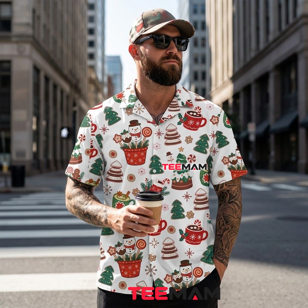 Cute Christmas Hawaiian Shirt Hot Cocoa Gingerbread Snowman White Back Cute Christmas Hawaiian Shirt Hot Cocoa Gingerbread Snowman White Back