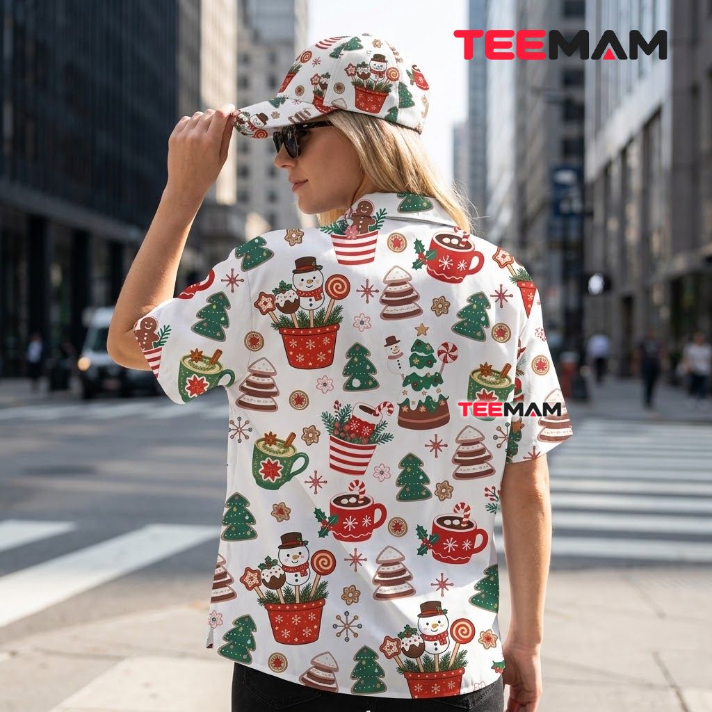Cute Christmas Hawaiian Shirt Hot Cocoa Gingerbread Snowman White Version 3 Cute Christmas Hawaiian Shirt Hot Cocoa Gingerbread Snowman White Version 3