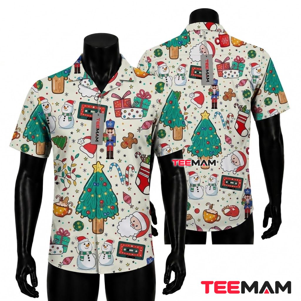 Cute Christmas Hawaiian Shirt Hot Cocoa Gingerbread Snowman White Cute Christmas Hawaiian Shirt Hot Cocoa Gingerbread Snowman White