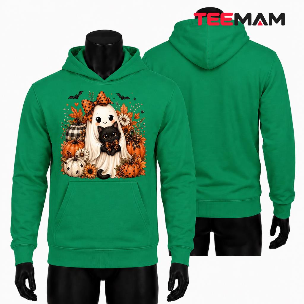Cute Ghost Black Cat Hoodie Halloween Floral Pumpkin Cute Ghost Black Cat Hoodie Halloween Floral Pumpkin