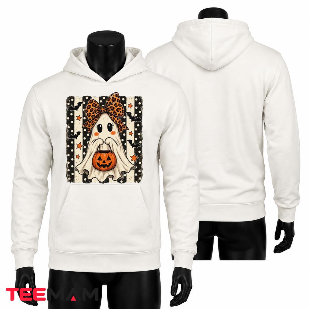 Cute Ghost Halloween Hoodie Leopard Bow Pumpkin Bat Cute Ghost Halloween Hoodie Leopard Bow Pumpkin Bat
