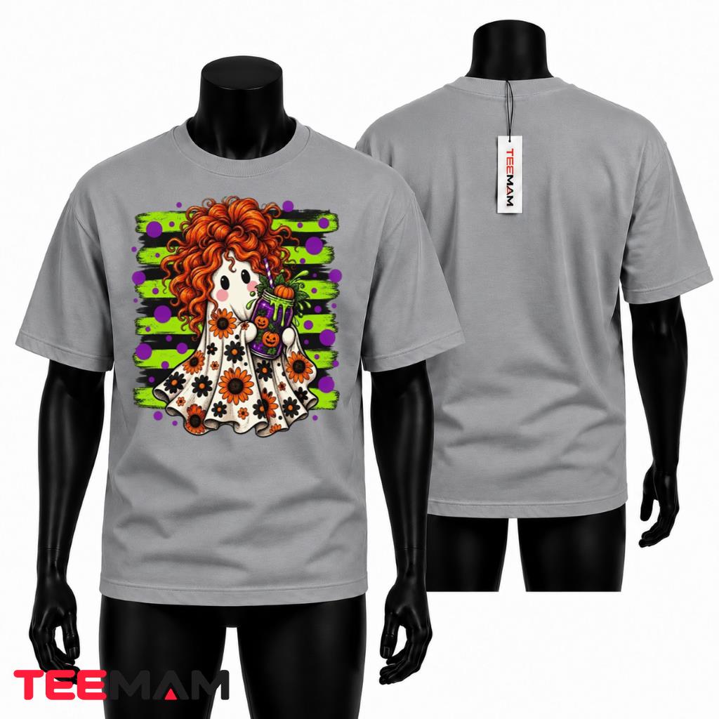 Cute Ghost Halloween Shirt Purple Leopard Bow Spooky