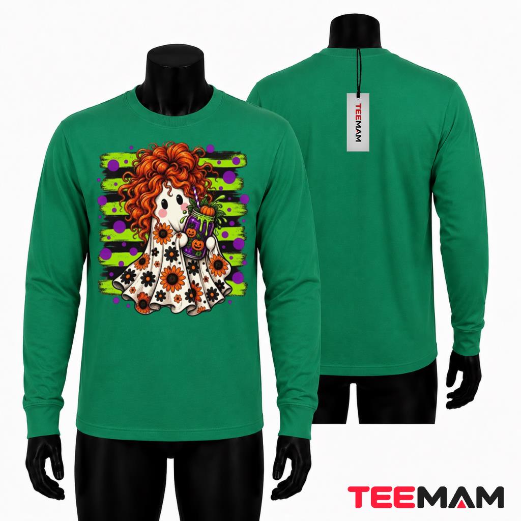 Cute Ghost Halloween Long Sleeve Sunflower Curly Hair Drink Cute Ghost Halloween Long Sleeve Sunflower Curly Hair Drink