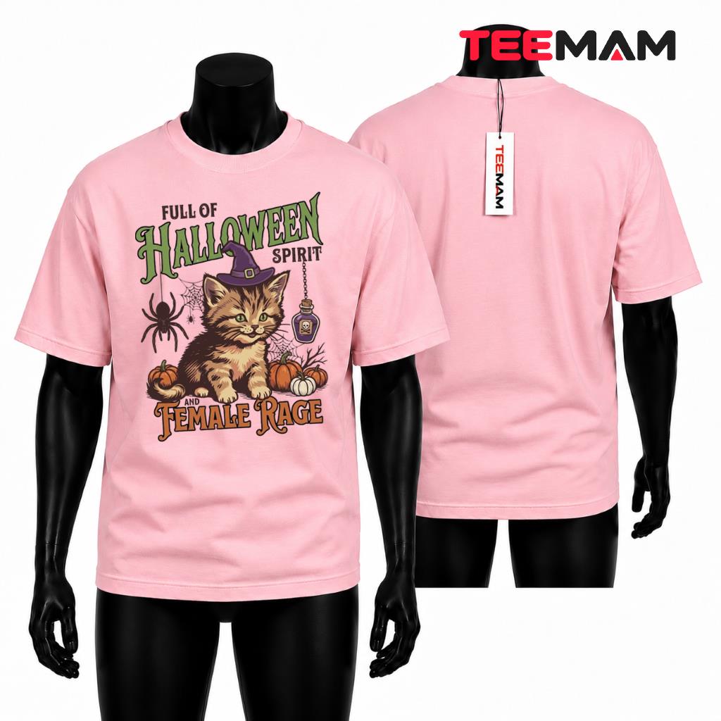 Cute Halloween Cat T-Shirt Spooky Witchy Kitten Pumpkin
