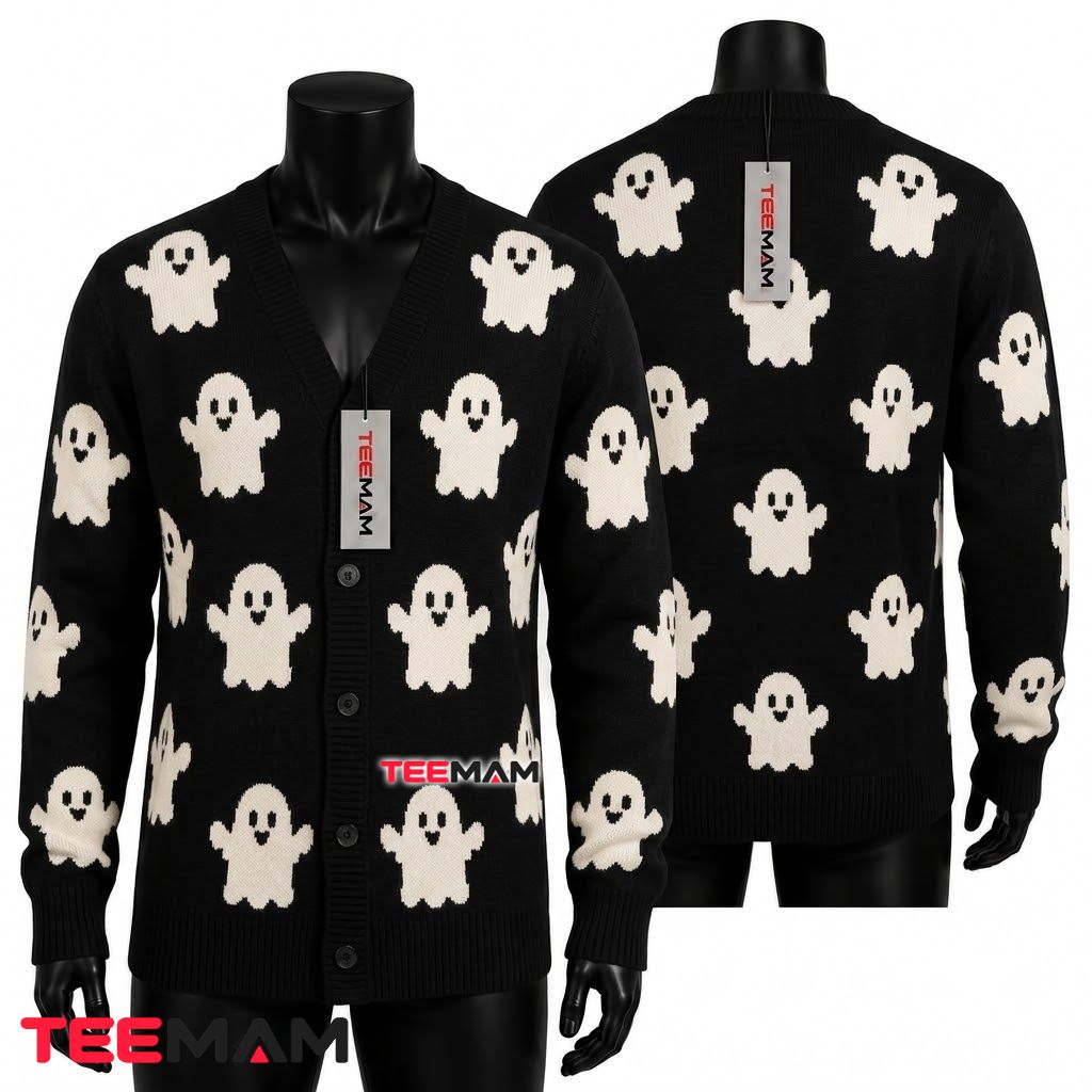 Cute Halloween Cardigan Ghost Print Sweater 1