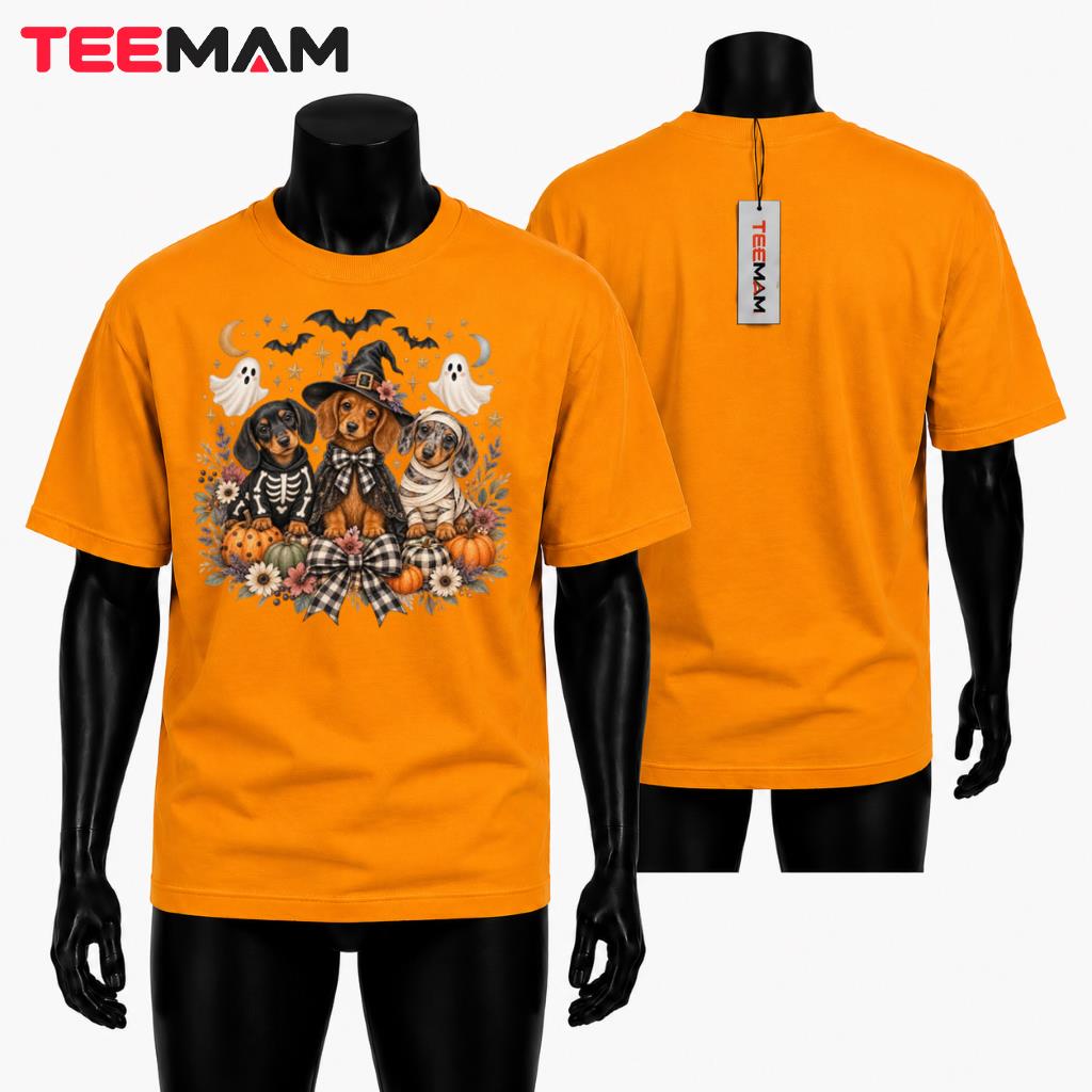Dachshund Spooky Season T-Shirt Cute Dog Skeleton Mummy