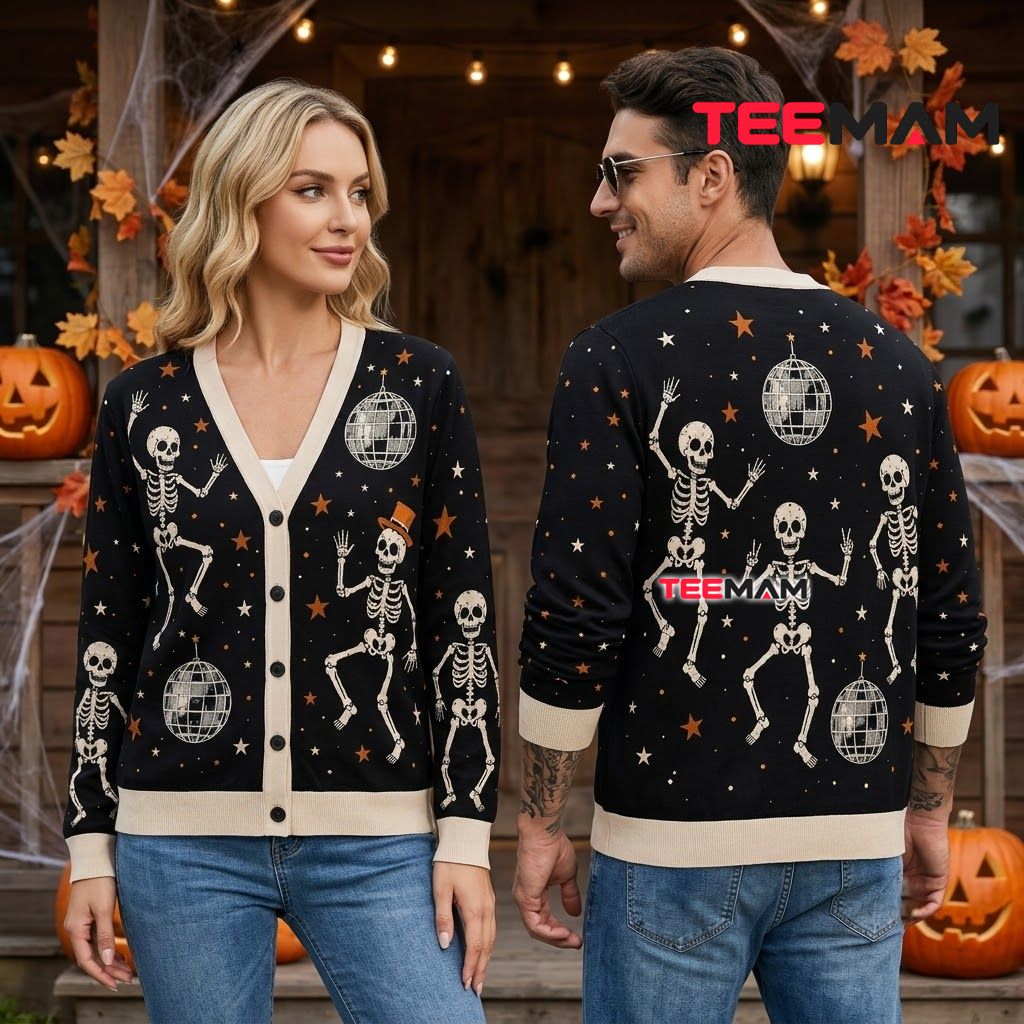 Dancing Halloween Cardigan Disco Skeleton Party Stars 2 Dancing Halloween Cardigan Disco Skeleton Party Stars 2