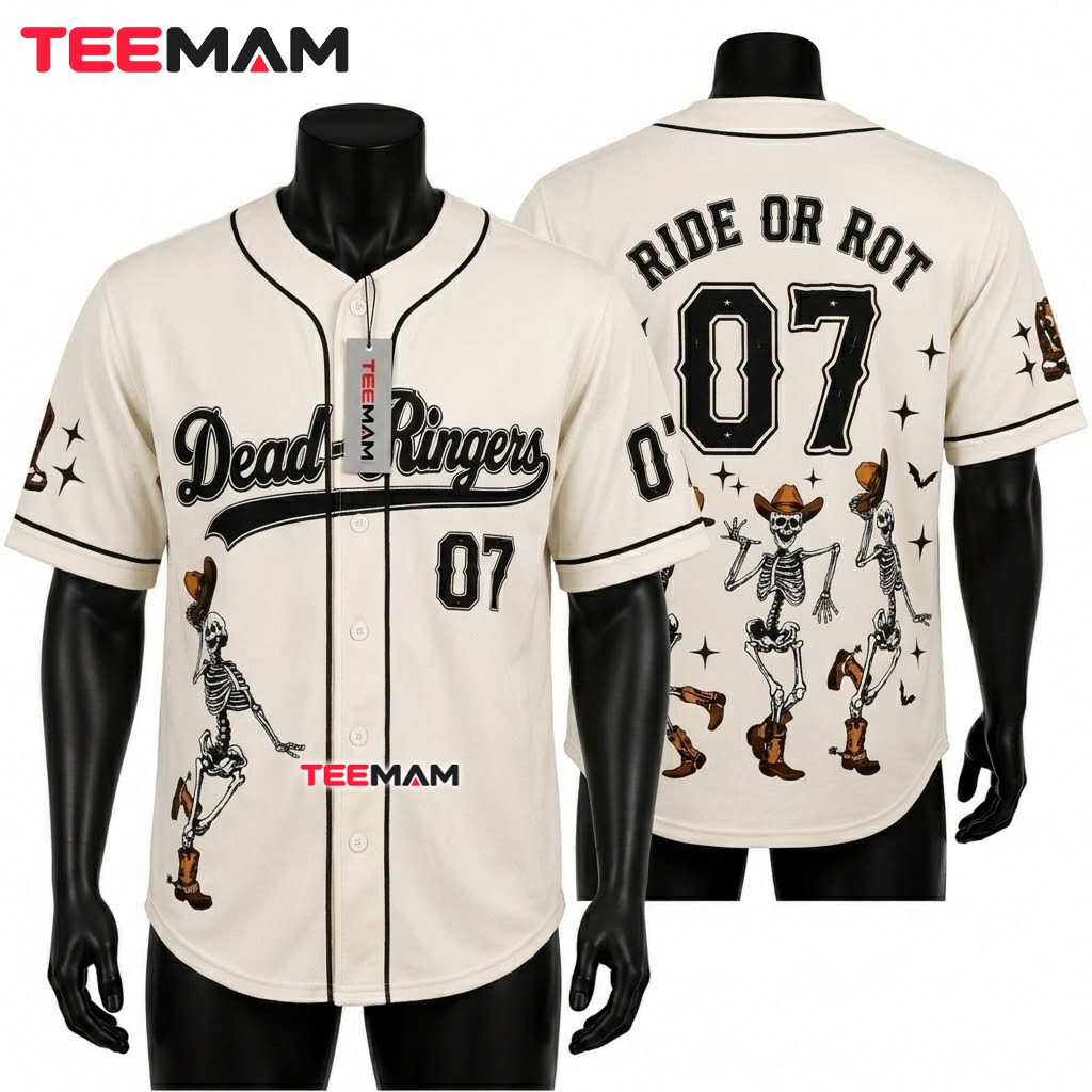 Dead Ringers Ride Or Rot Halloween Baseball Jersey Cowboy Skeleton 1