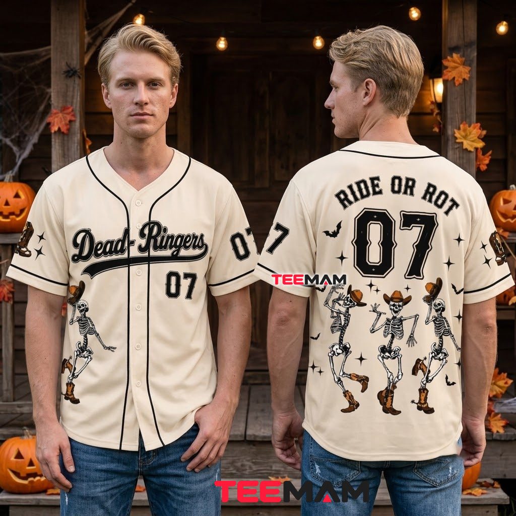 Dead Ringers Ride Or Rot Halloween Baseball Jersey Cowboy Skeleton 2 Dead Ringers Ride Or Rot Halloween Baseball Jersey Cowboy Skeleton 2