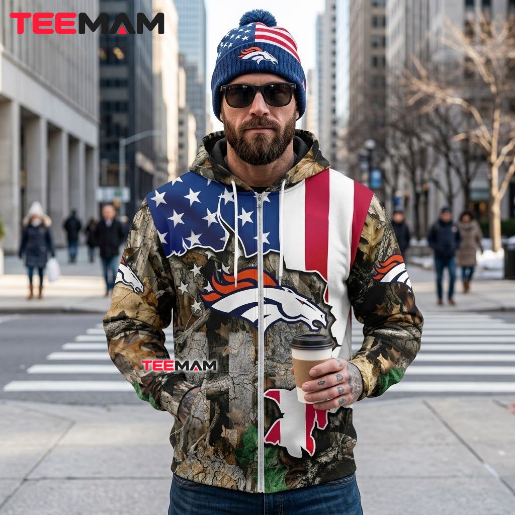 Denver Broncos 3D Hoodie American Flag Camo Zip Back Denver Broncos 3D Hoodie American Flag Camo Zip Back