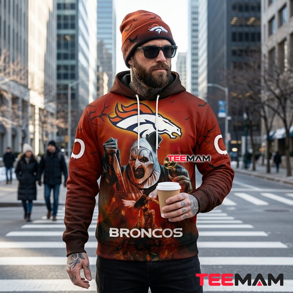 Denver Broncos 3D Hoodie Art The Clown Halloween Back Denver Broncos 3D Hoodie Art The Clown Halloween Back