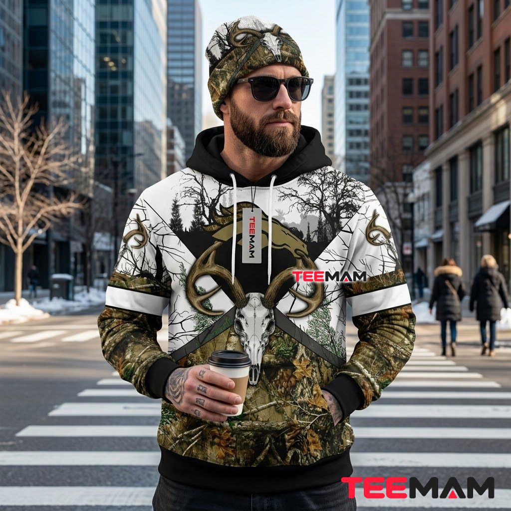 Denver Broncos 3D Hoodie Deer Skull Camo Hunting Back Denver Broncos 3D Hoodie Deer Skull Camo Hunting Back