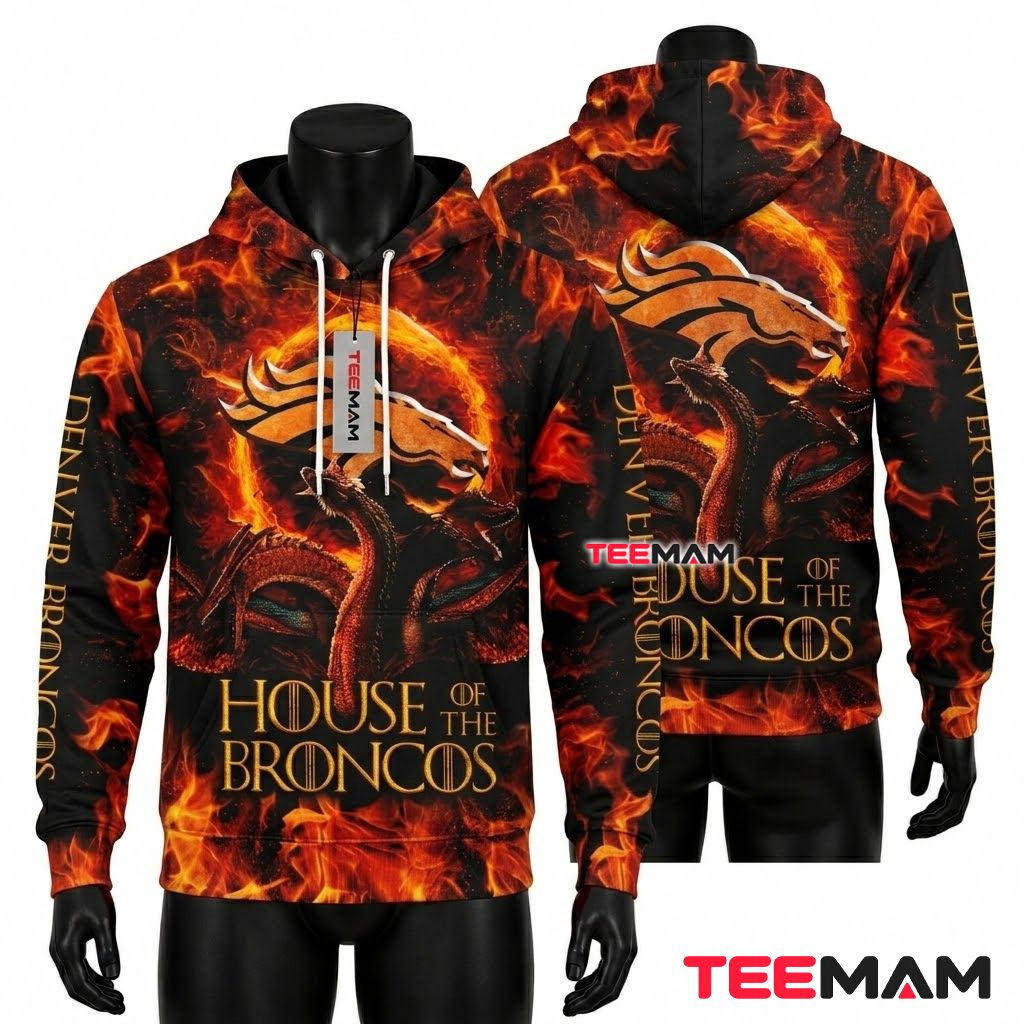 Denver Broncos 3D Hoodie House Of Fire Dragon Front