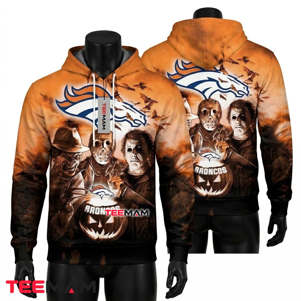 Denver Broncos 3D Hoodie Jason Freddy Michael Myers Halloween Front