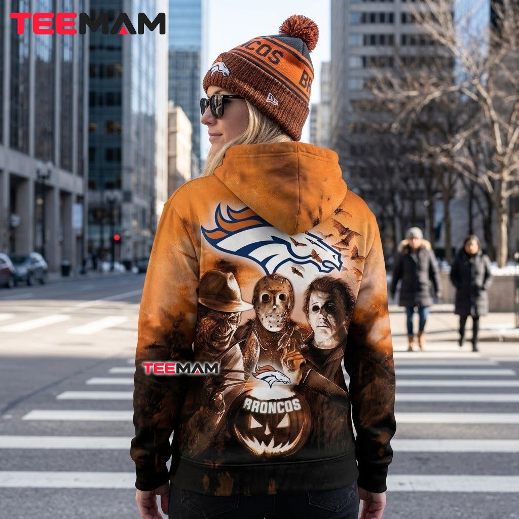 Denver Broncos 3D Hoodie Jason Freddy Michael Myers Halloween Version 3 Denver Broncos 3D Hoodie Jason Freddy Michael Myers Halloween Version 3