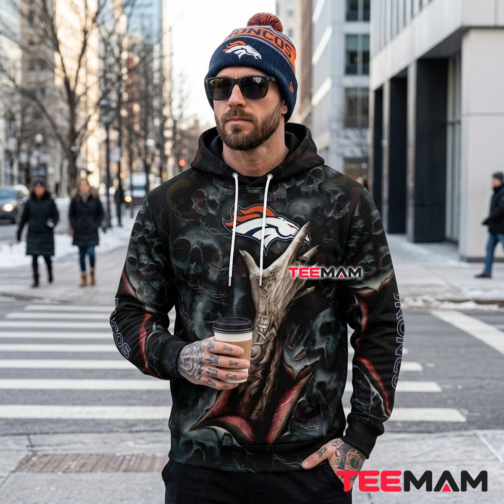 Denver Broncos 3D Hoodie Rock Hand Tattoo Skull Fog Back Denver Broncos 3D Hoodie Rock Hand Tattoo Skull Fog Back