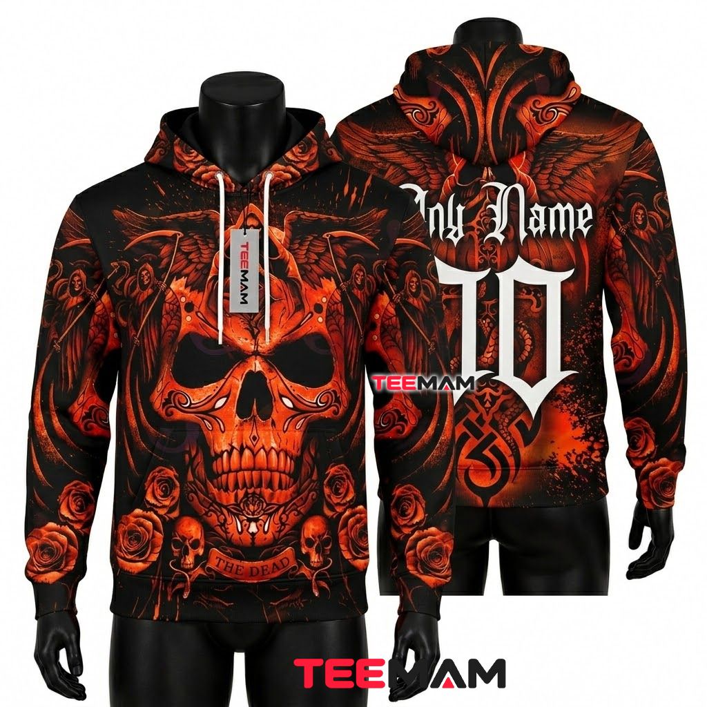 Denver Broncos 3D Hoodie Winged Skull Rose Emblem Front