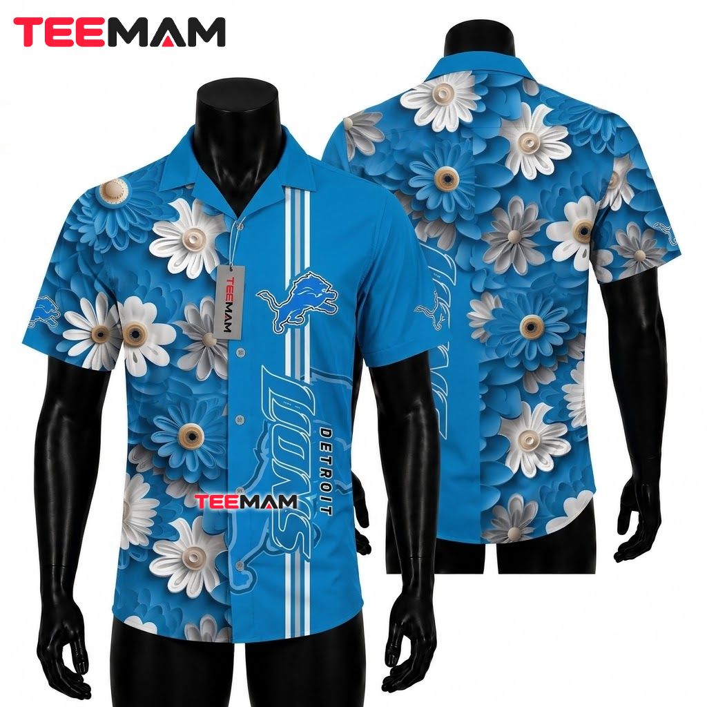 Detroit Lions Aloha Shirt Daisy Stripe Front
