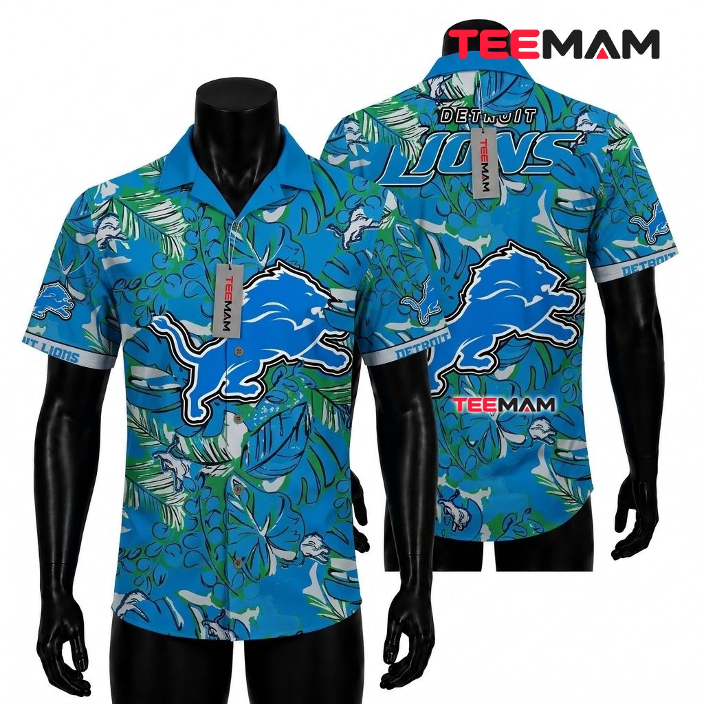 Detroit Lions Aloha Shirt Monstera Green Front