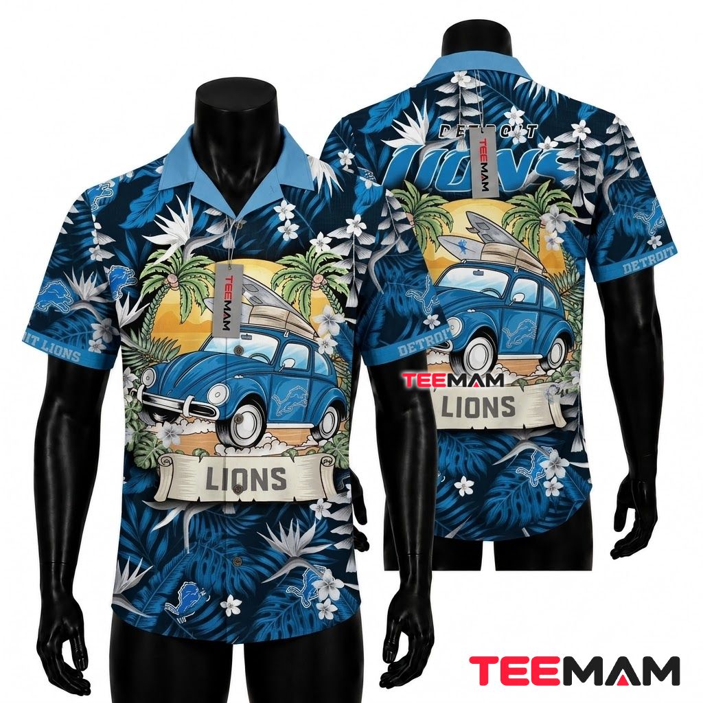 Detroit Lions Aloha Shirt Surfing Car Front