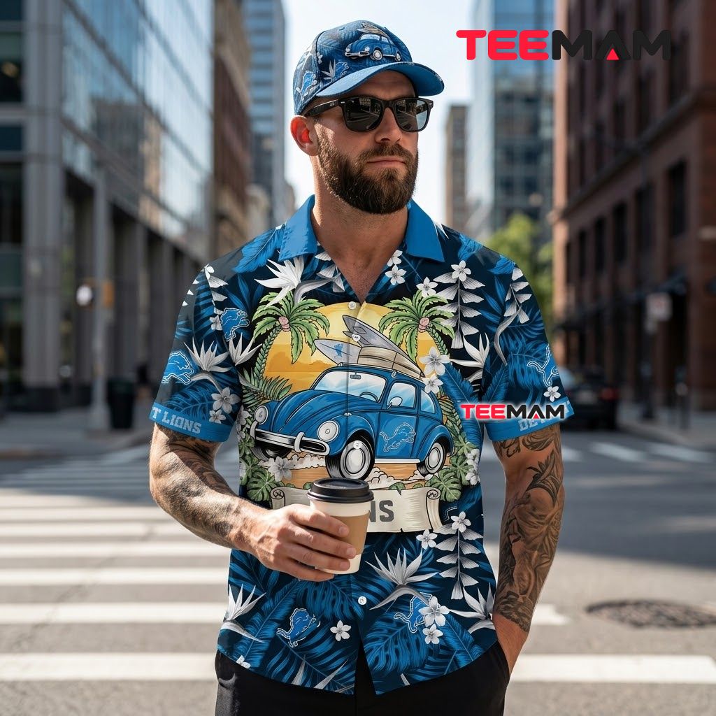 Detroit Lions Aloha Shirt Surfing Car Back Detroit Lions Aloha Shirt Surfing Car Back