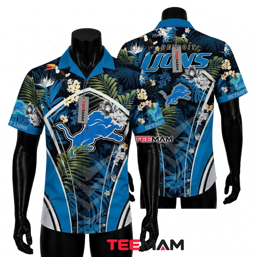 Detroit Lions Aloha Shirt Toucan Jungle Front