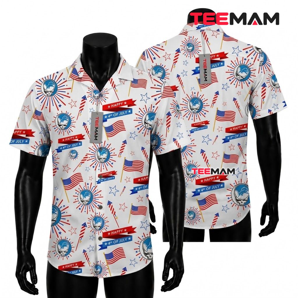 Detroit Lions Button Up Shirt 4th July Front