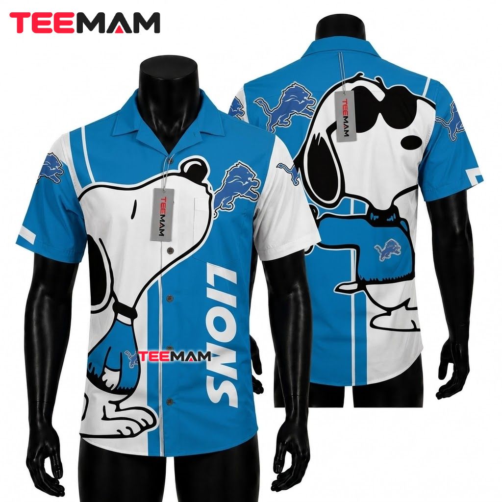 Detroit Lions Button Up Shirt Snoopy Cool Sunglasses Front