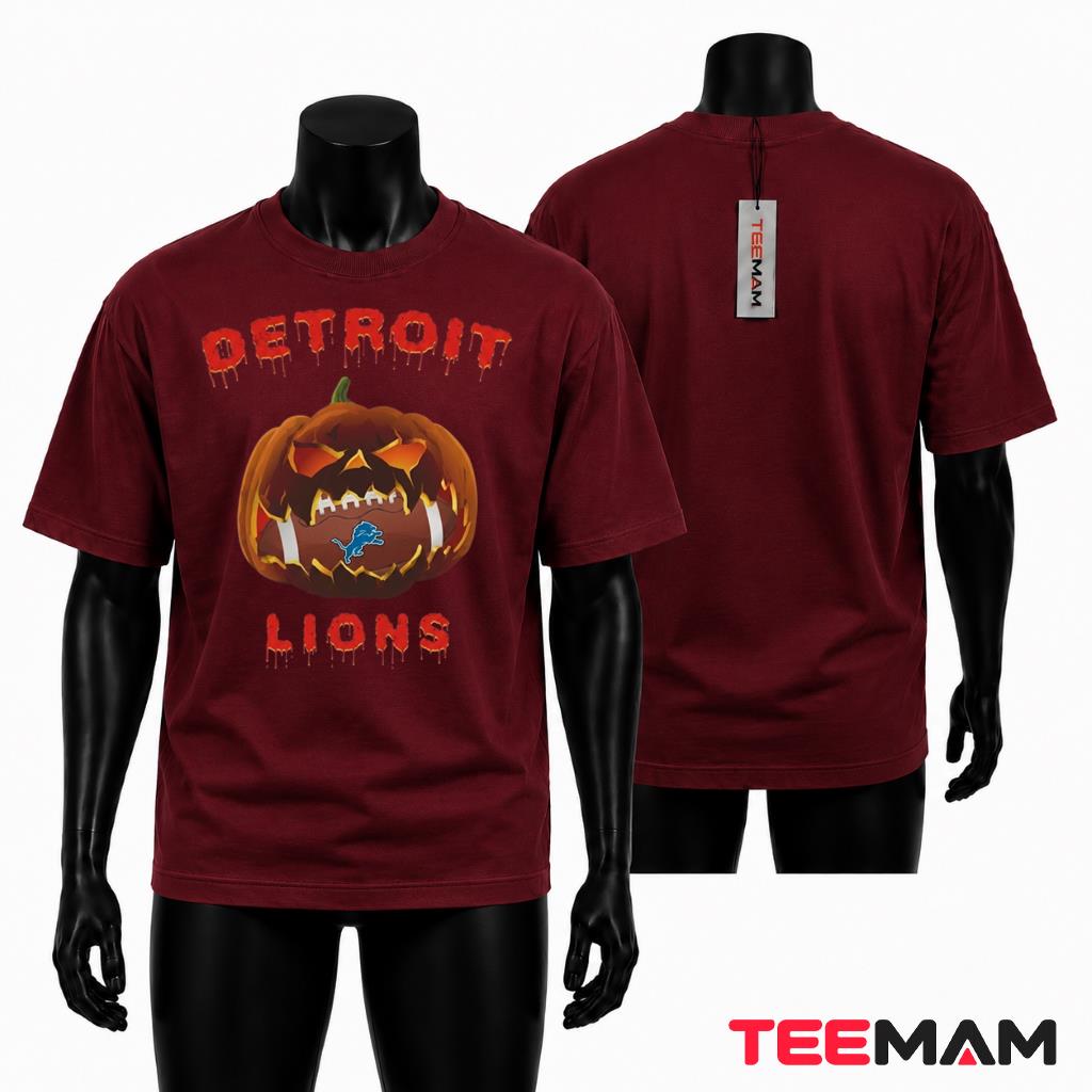 Detroit Lions Halloween T-Shirt Pumpkin Football Face