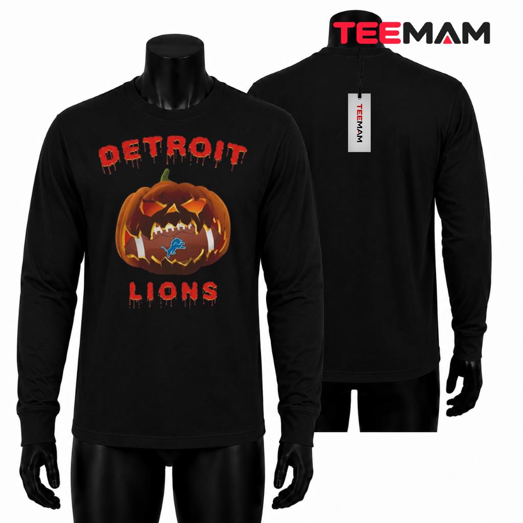 Detroit Lions Halloween Long Sleeve Pumpkin Football Face Detroit Lions Halloween Long Sleeve Pumpkin Football Face