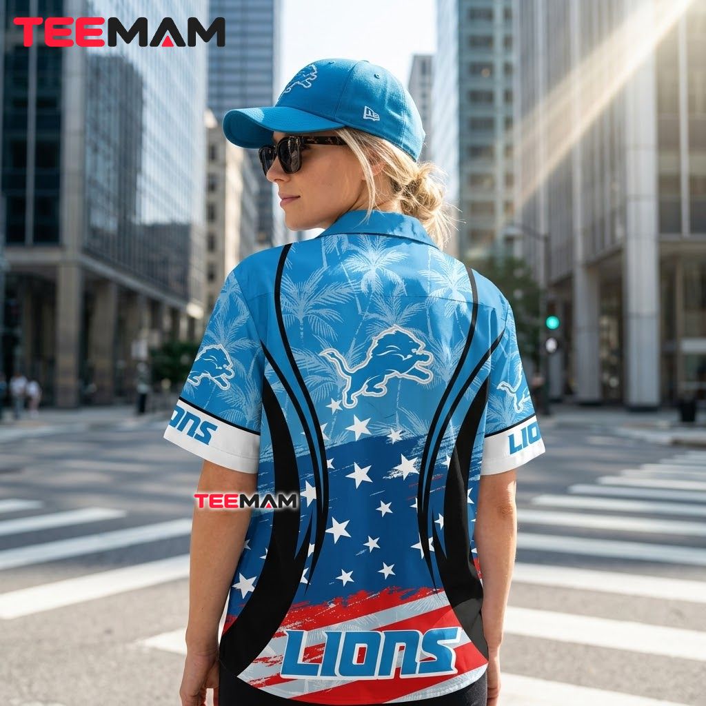 Detroit Lions Hawaiian Shirt American Flag Version 3 Detroit Lions Hawaiian Shirt American Flag Version 3