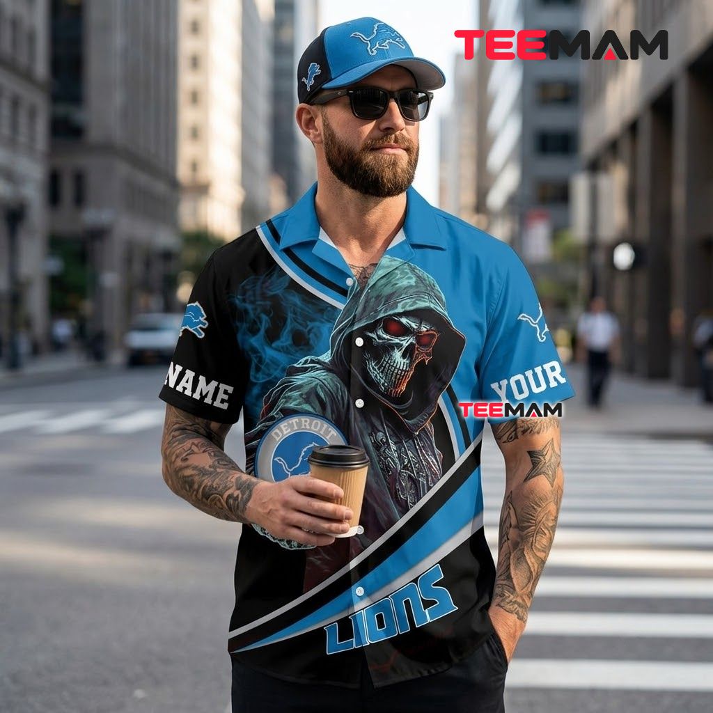 Detroit Lions Hawaiian Shirt Custom Grim Reaper Back Detroit Lions Hawaiian Shirt Custom Grim Reaper Back