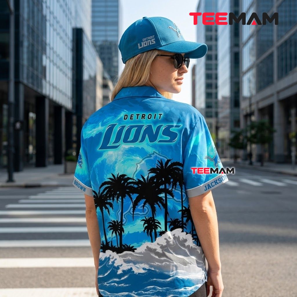 Detroit Lions Hawaiian Shirt Custom Helmet Wave Version 3 Detroit Lions Hawaiian Shirt Custom Helmet Wave Version 3