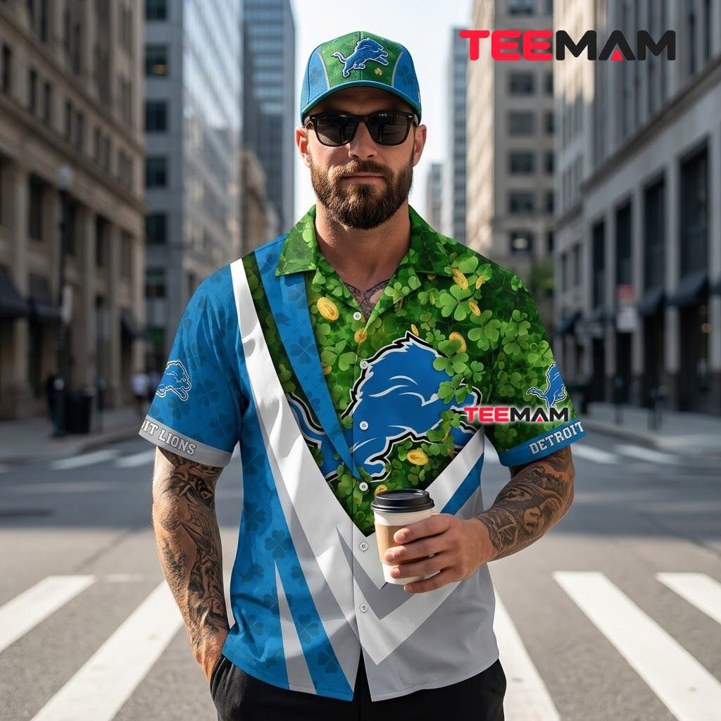 Detroit Lions Hawaiian Shirt Custom Shamrock Back Detroit Lions Hawaiian Shirt Custom Shamrock Back