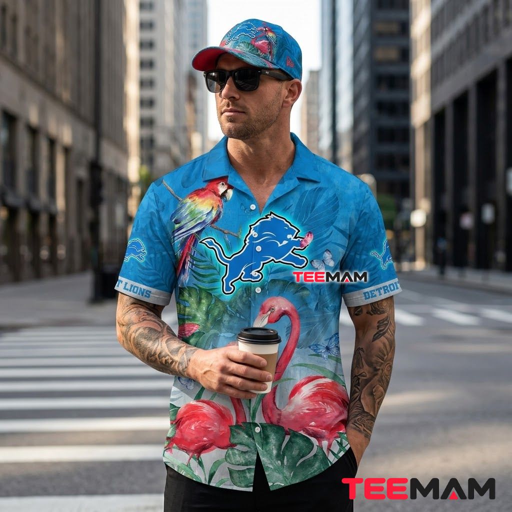 Detroit Lions Hawaiian Shirt Flamingo Parrot Back Detroit Lions Hawaiian Shirt Flamingo Parrot Back
