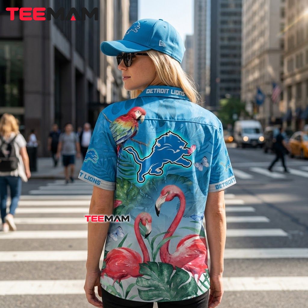 Detroit Lions Hawaiian Shirt Flamingo Parrot Version 3 Detroit Lions Hawaiian Shirt Flamingo Parrot Version 3