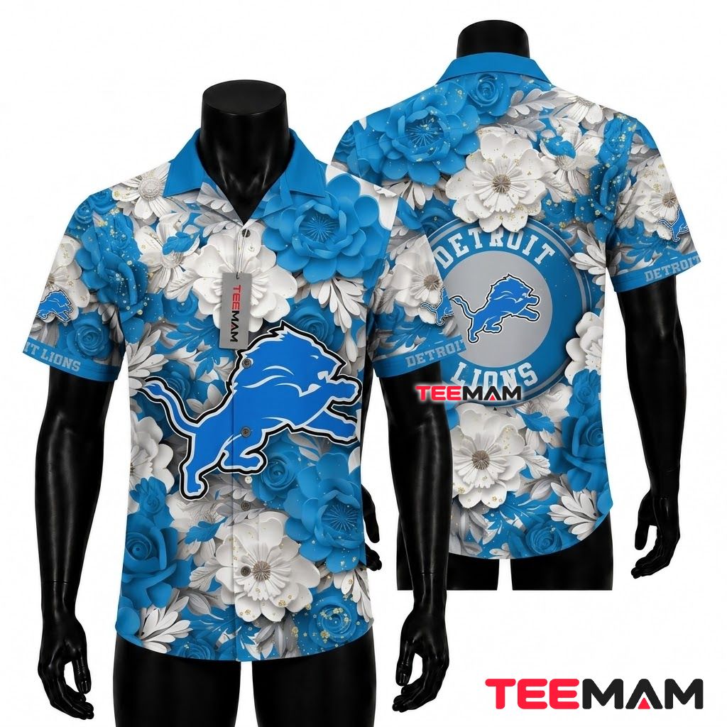 Detroit Lions Hawaiian Shirt Floral Bloom Front