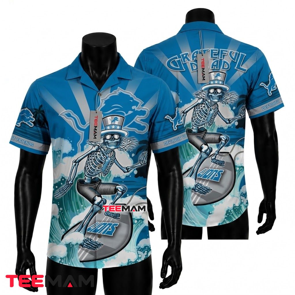 Detroit Lions Hawaiian Shirt Grateful Dead Surfing Front