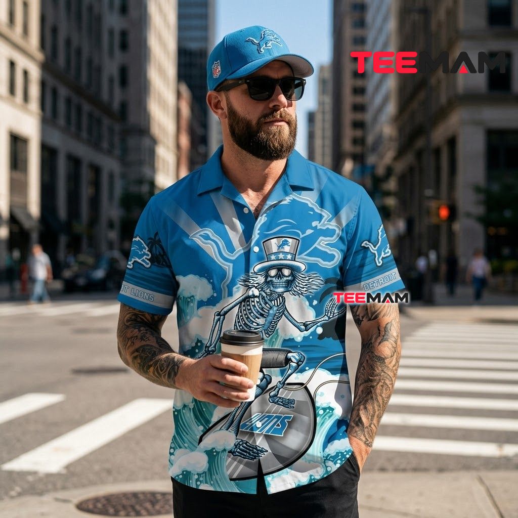 Detroit Lions Hawaiian Shirt Grateful Dead Surfing Back Detroit Lions Hawaiian Shirt Grateful Dead Surfing Back