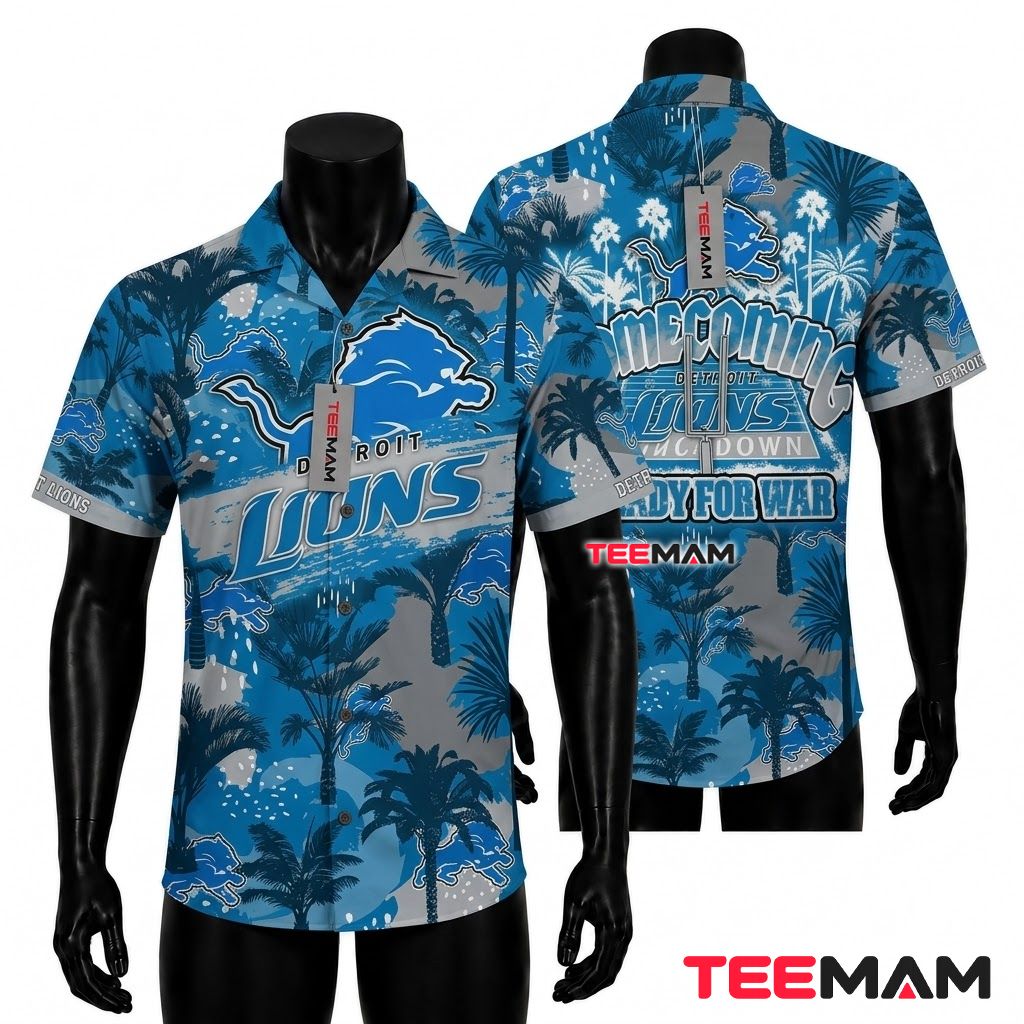 Detroit Lions Hawaiian Shirt Homecoming Palm Front