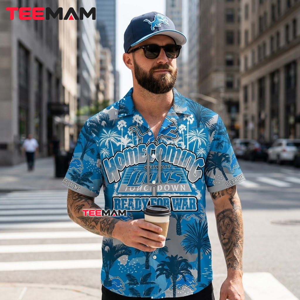 Detroit Lions Hawaiian Shirt Homecoming Palm Back Detroit Lions Hawaiian Shirt Homecoming Palm Back